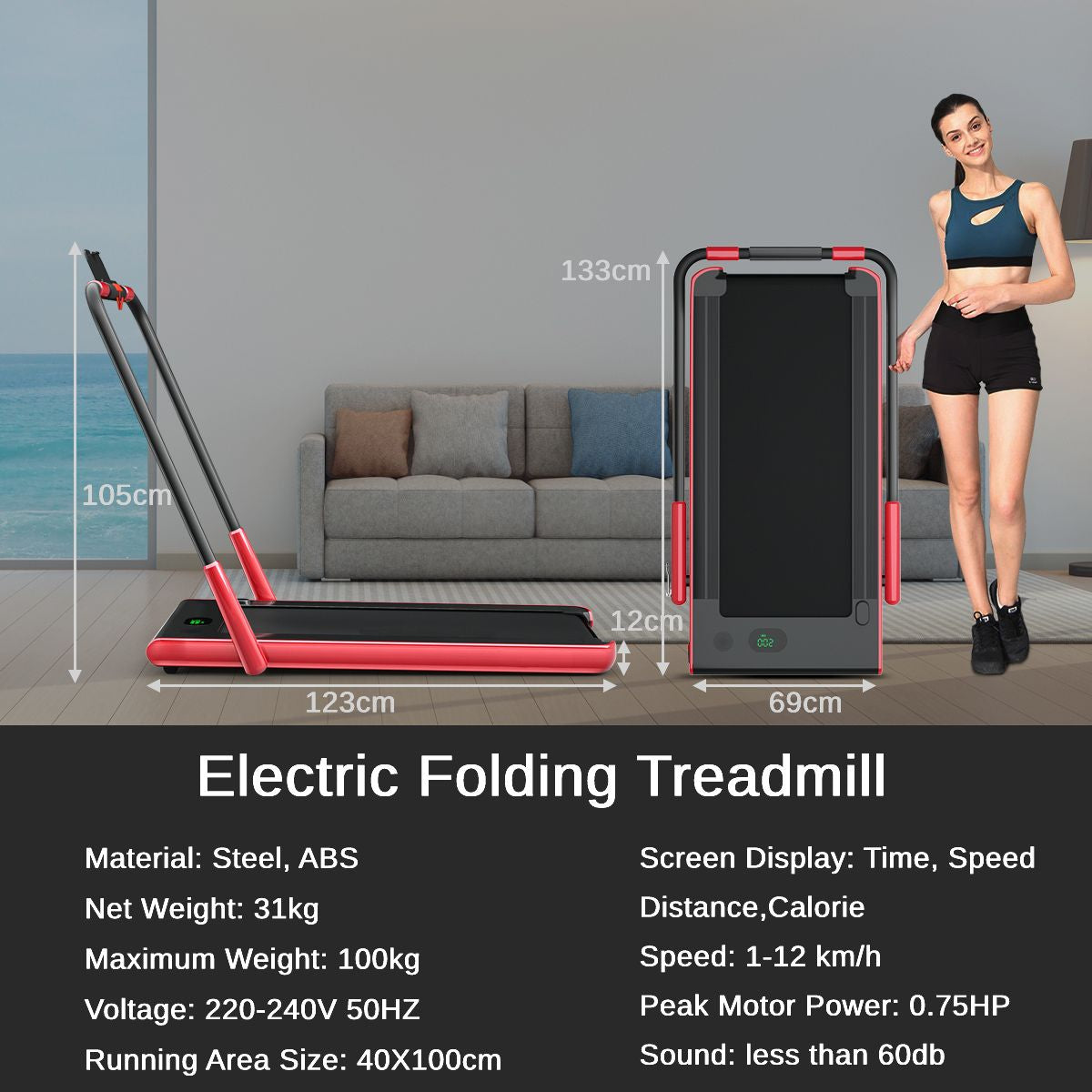Folding Treadmill with LED Display and Bluetooth Audio Functionality