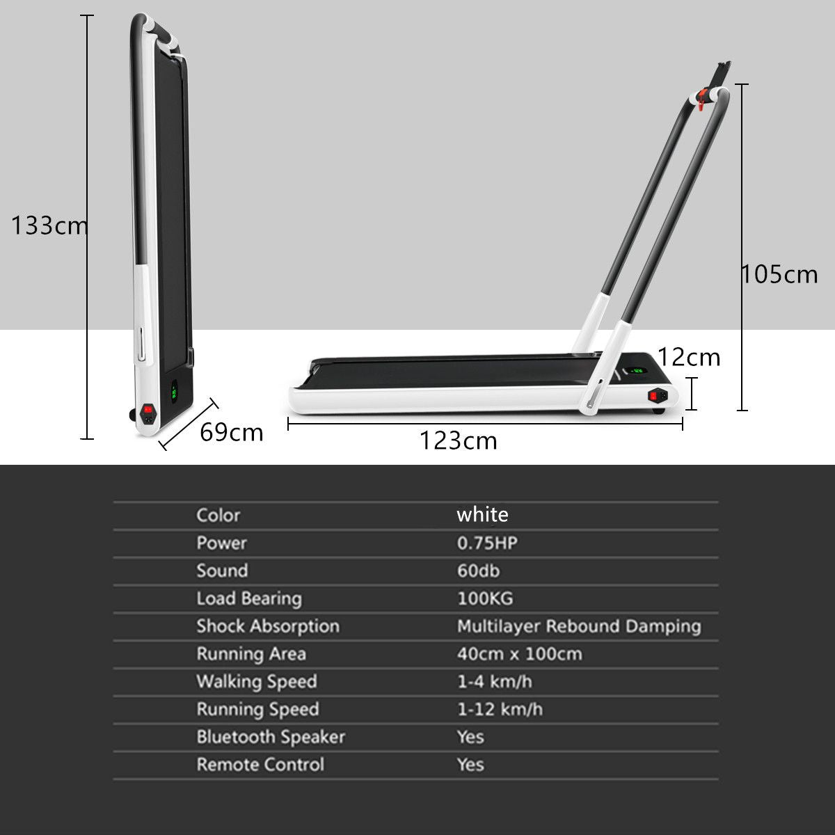Folding Treadmill with LED Display and Bluetooth Audio Functionality