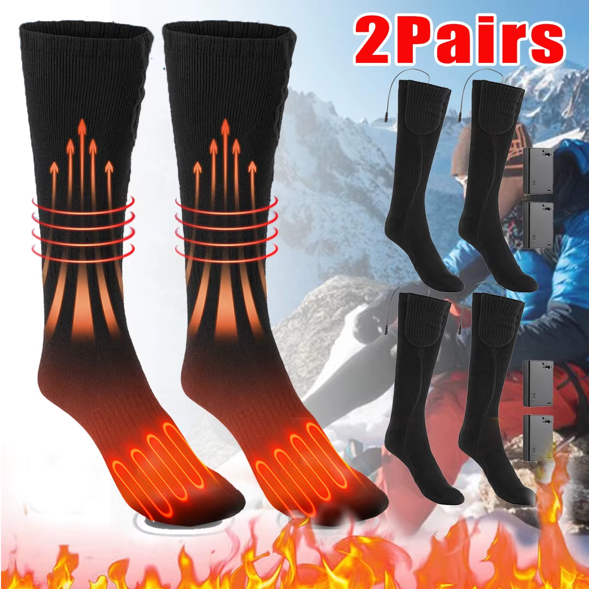 Stay cozy on your winter adventures! ❄️🔥 Check out these 2 Pairs of Heated Socks – perfect for skiing, snowmobiling, and camping! 🧦❤️ #WinterWarmth #OutdoorAdventures