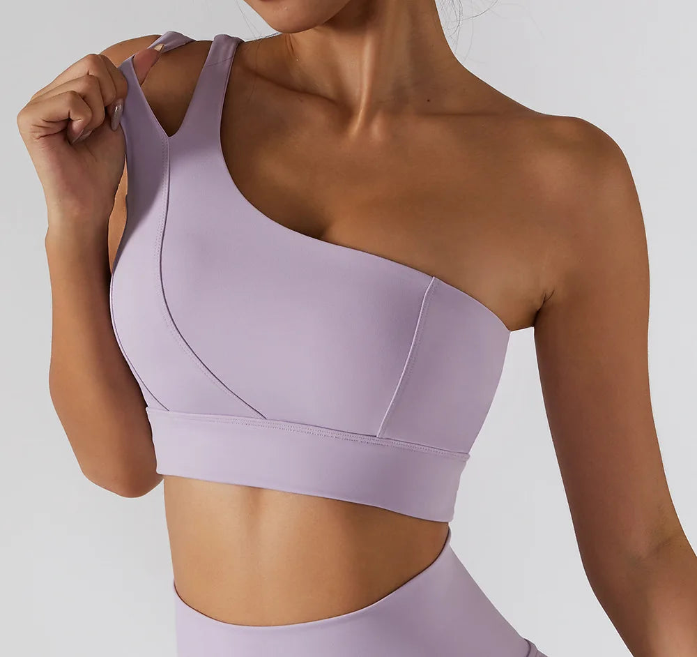 One Shoulder Push Up Underwire Gym Bra