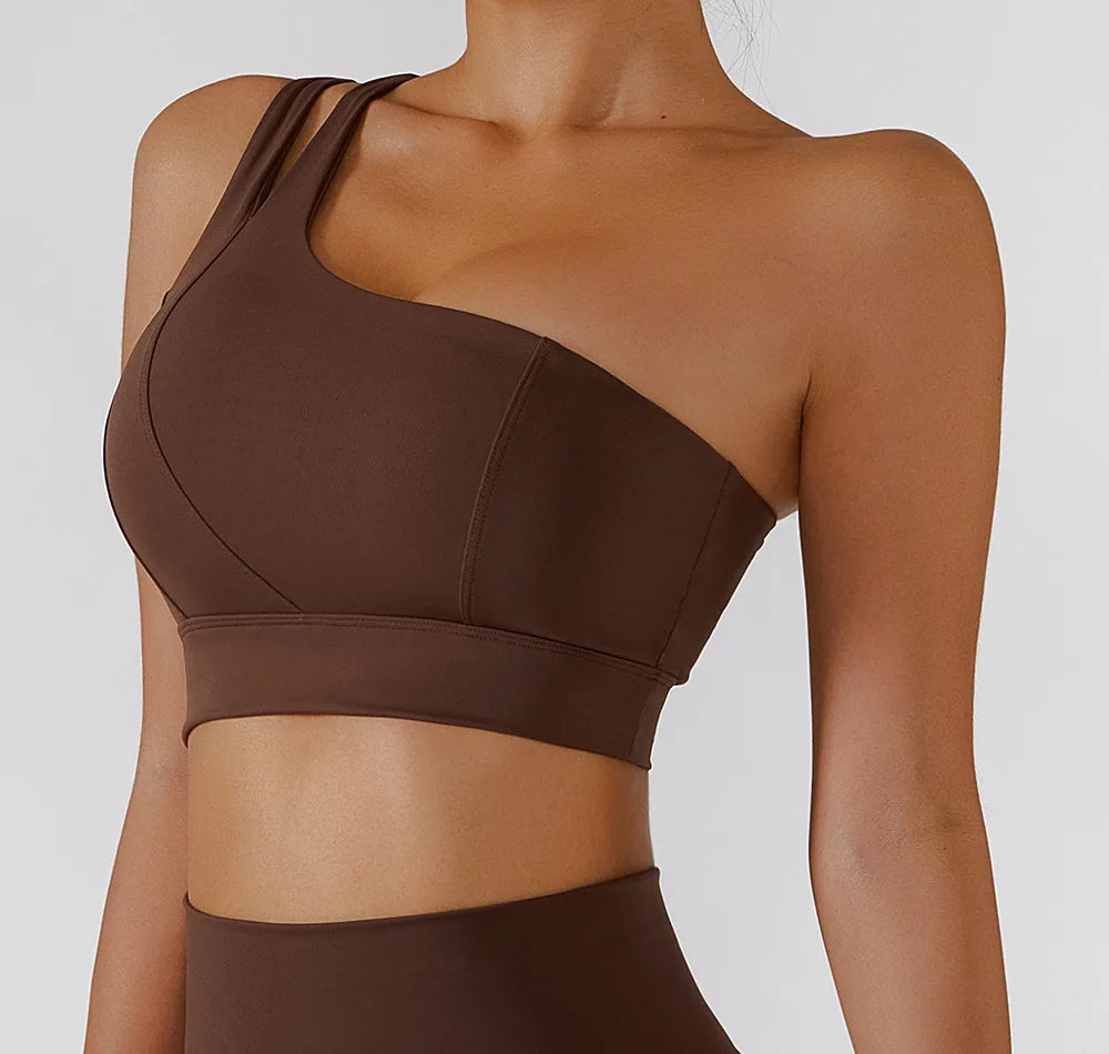 One Shoulder Push Up Underwire Gym Bra