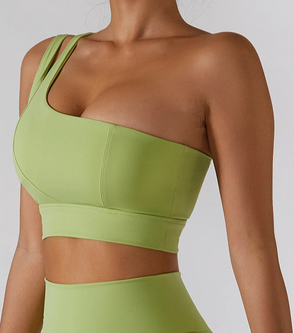 One Shoulder Push Up Underwire Gym Bra