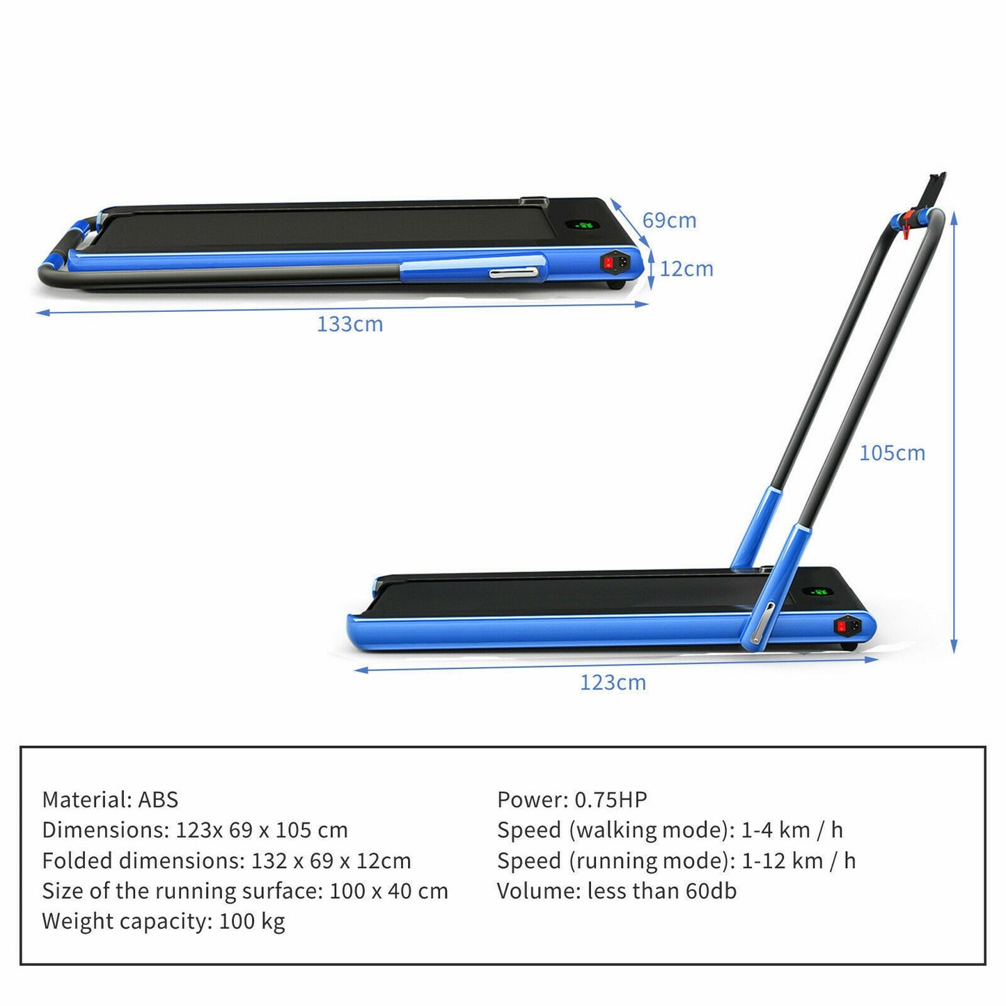 Folding Treadmill with LED Display and Bluetooth Audio Functionality