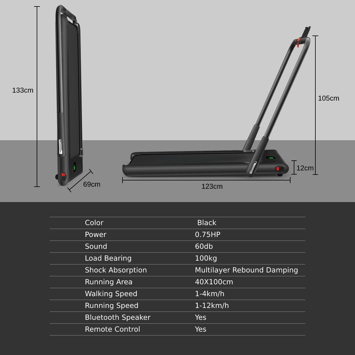 Folding Treadmill with LED Display and Bluetooth Audio Functionality
