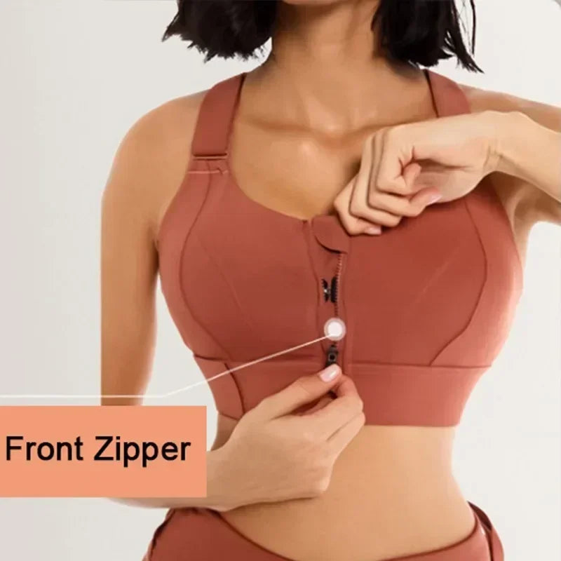 Front Zipper High Impact Women Sports Bra