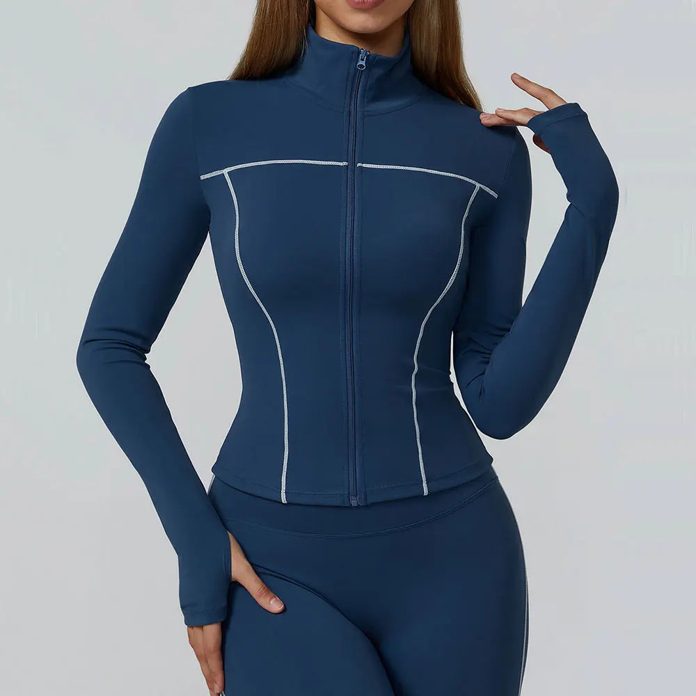 SculptFit Women's Seamless Active Set – Long Sleeve Zip Jacket & Leggings