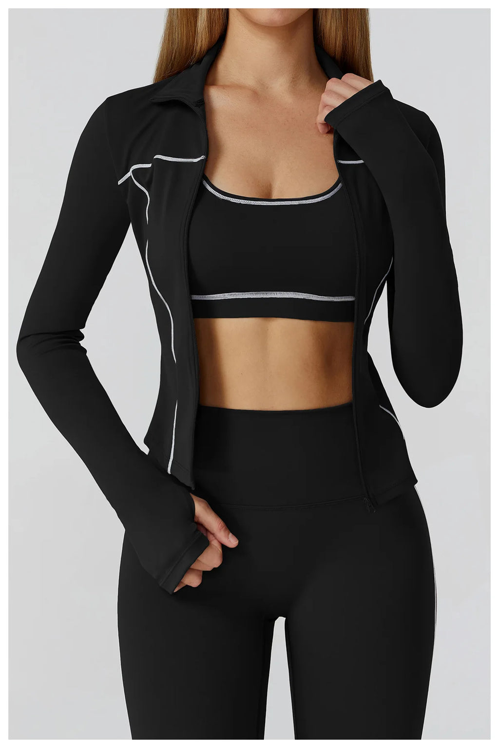 SculptFit Women's Seamless Active Set – Long Sleeve Zip Jacket & Leggings