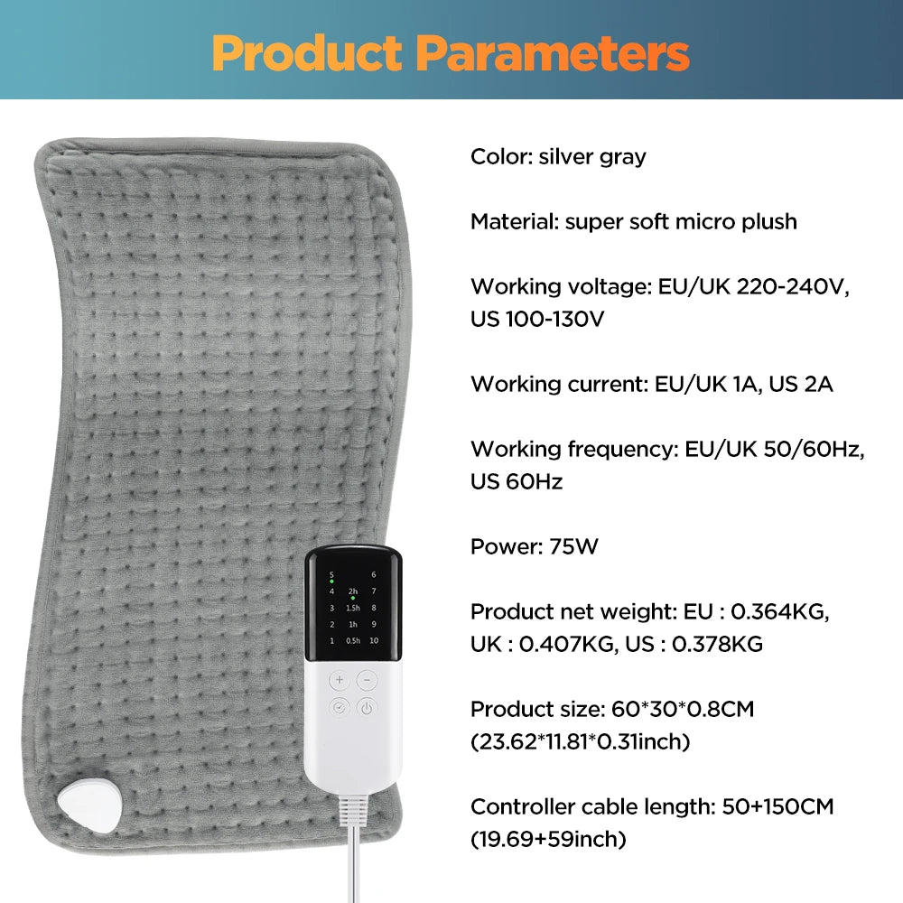 Electric Heating Pad – 9 Heat Levels, 4 Modes & Timer | Abdomen, Shoulder & Knee Relief