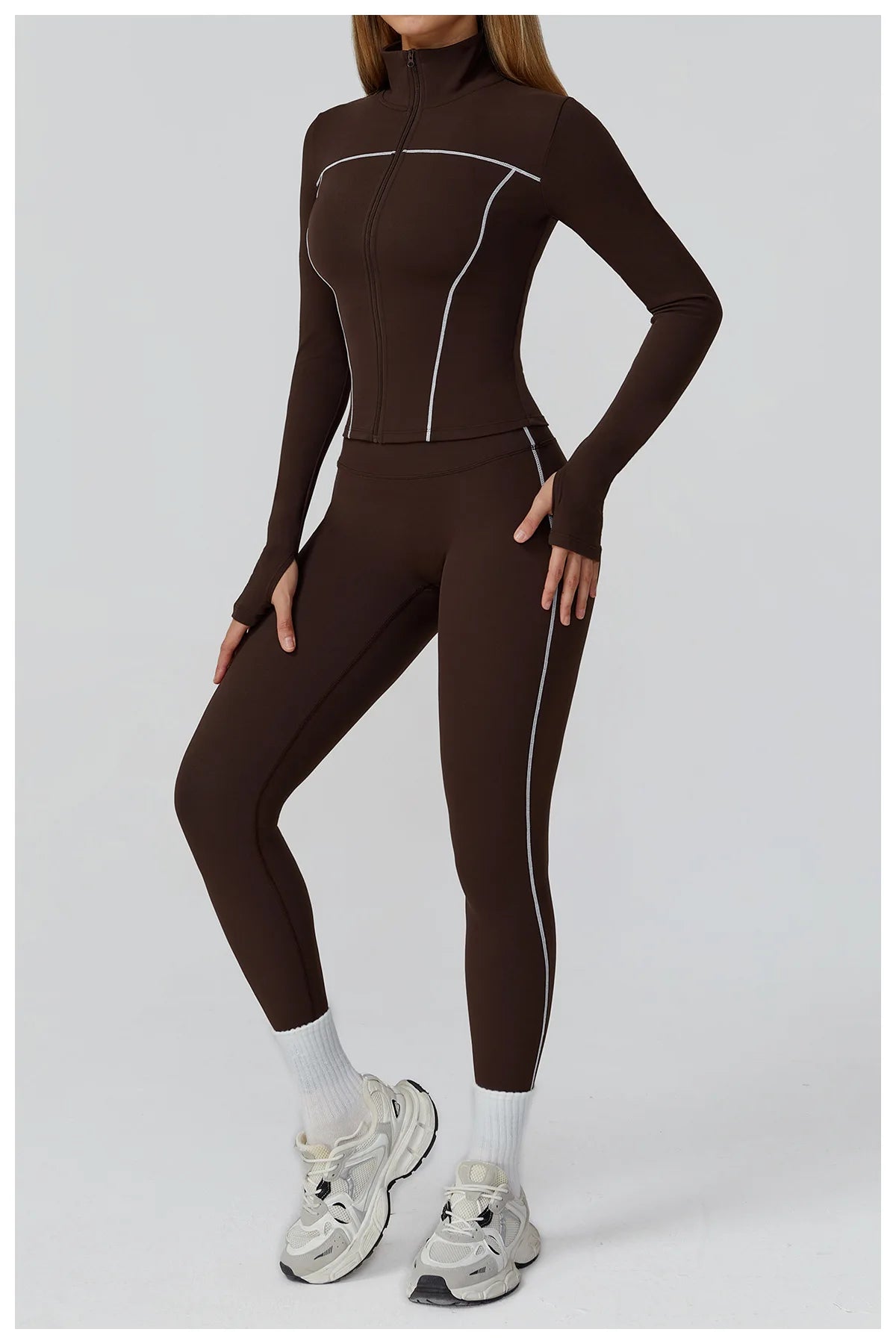 SculptFit Women's Seamless Active Set – Long Sleeve Zip Jacket & Leggings