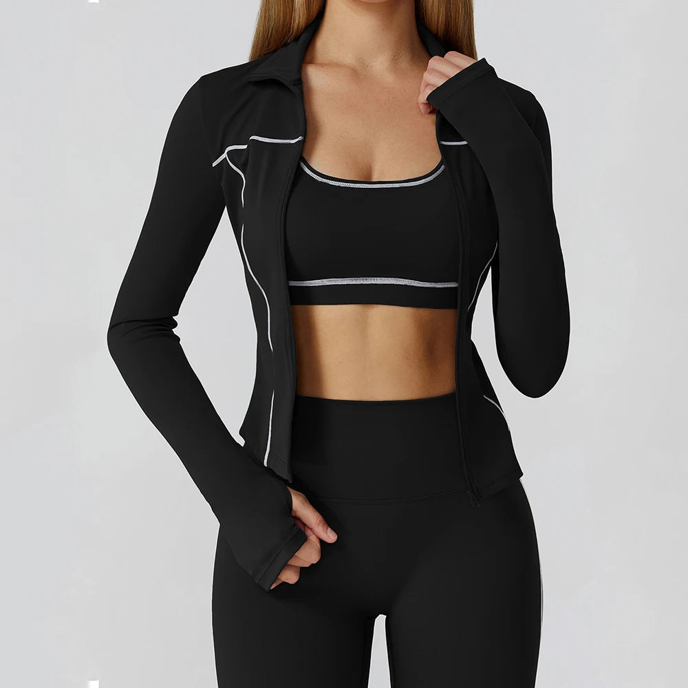 SculptFit Women's Seamless Active Set – Long Sleeve Zip Jacket & Leggings