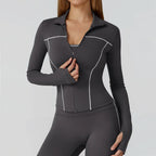 SculptFit Women's Seamless Active Set – Long Sleeve Zip Jacket & Leggings