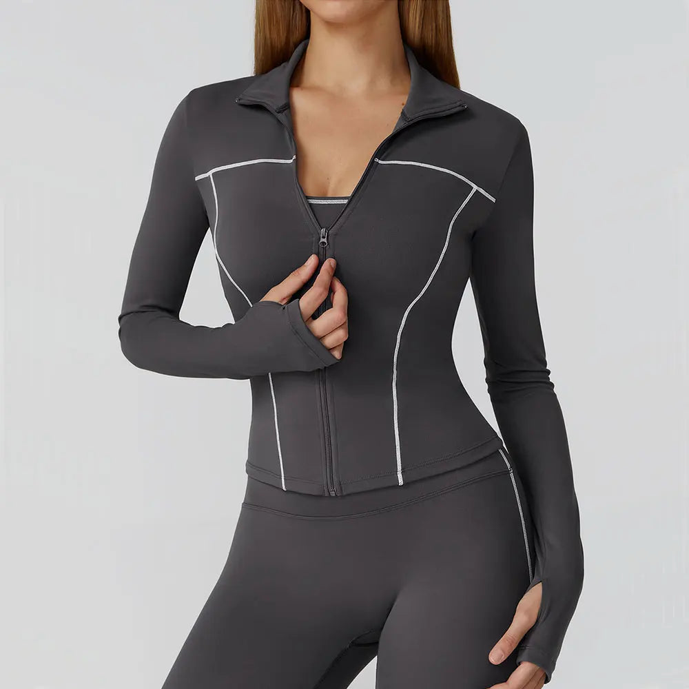 SculptFit Women's Seamless Active Set – Long Sleeve Zip Jacket & Leggings
