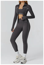 SculptFit Women's Seamless Active Set – Long Sleeve Zip Jacket & Leggings