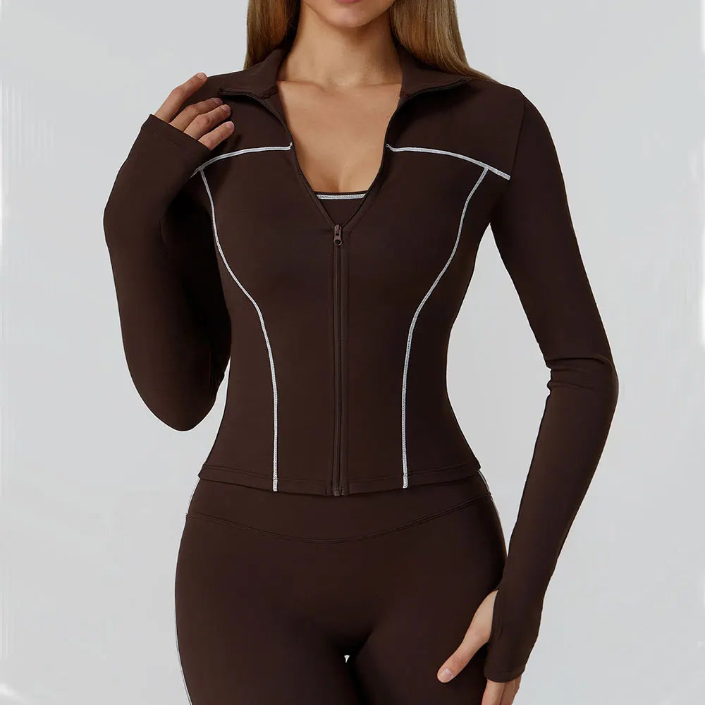 SculptFit Women's Seamless Active Set – Long Sleeve Zip Jacket & Leggings