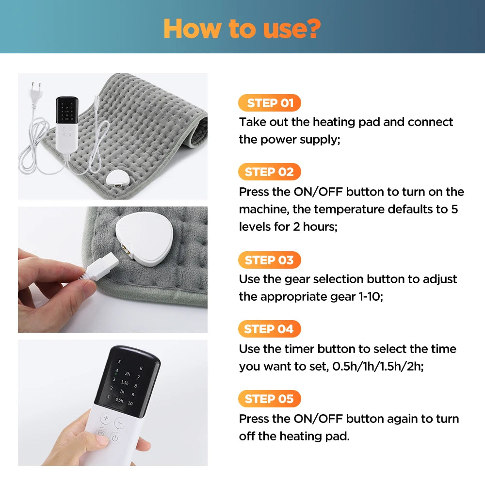 Electric Heating Pad – 9 Heat Levels, 4 Modes & Timer | Abdomen, Shoulder & Knee Relief