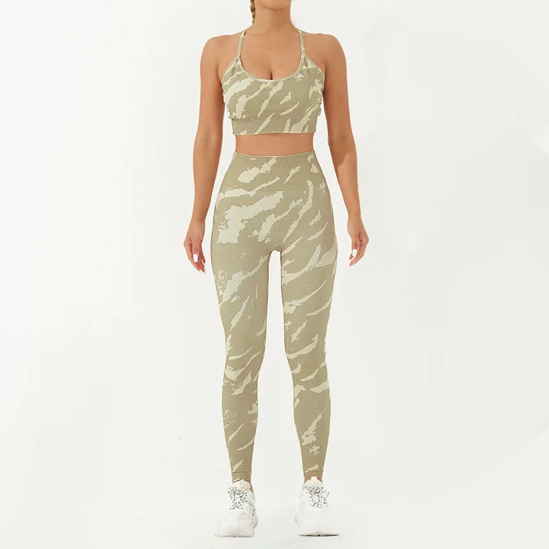 Women's Printed Gym Set – Sports Bra & Leggings 2-Piece Activewear