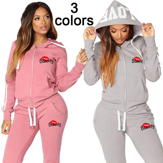 Zip-up Hoodie and Pants Casual Jogging Set