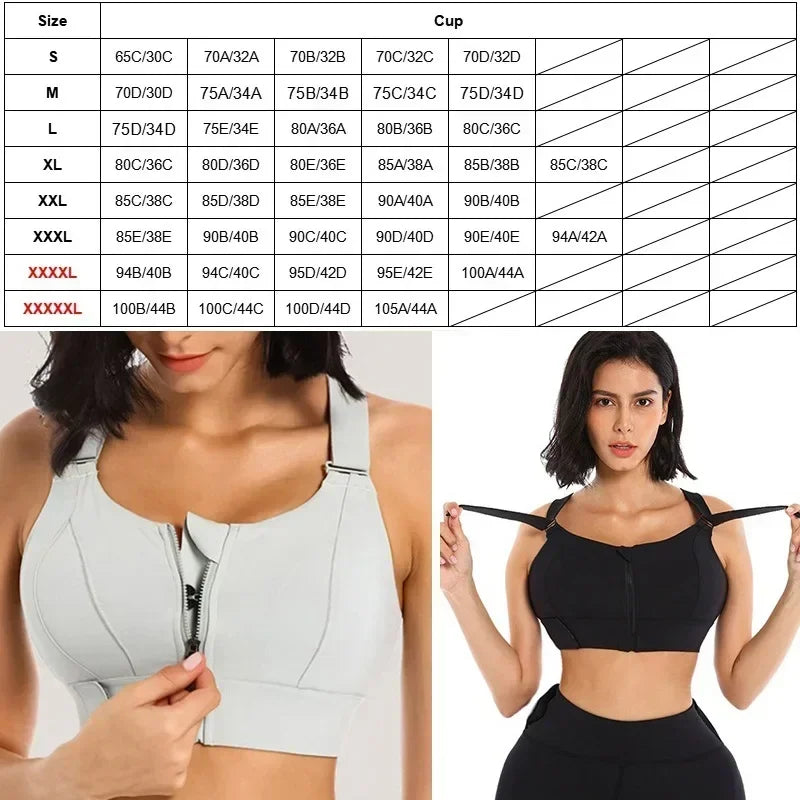 Women's Front Zip High Impact Sports Bra – Plus Size S–5XL