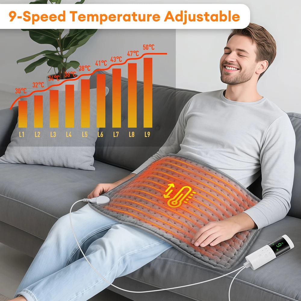 Electric Heating Pad – 9 Heat Levels, 4 Modes & Timer | Abdomen, Shoulder & Knee Relief